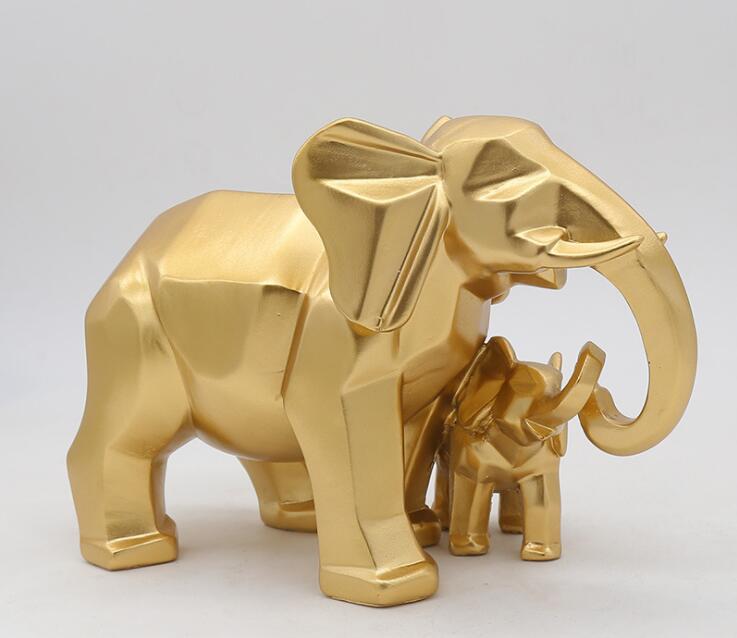 Guld moderne geometriske guld elefant harpiks boligindretning tilbehør håndværk til skulptur statue ornamenter mor og barn: D