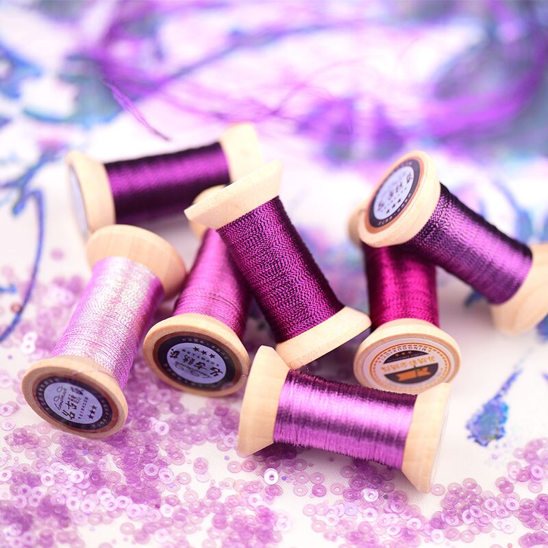Serie rosa violeta de hilo de oro/hilo de bordado francés/carrete de bordado/hilo de bordado dorado colorido/50 metros/rollo