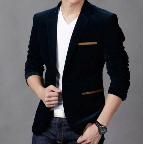 Men's Formal Suit Blazer Coat Corduroy Wedding Business Casual One Button Slim Fit Jacket Tops: Blue / XXL