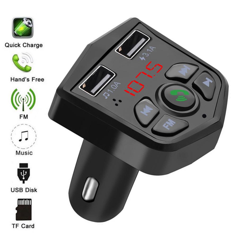Handsfree Carkit Draadloze Bluetooth Zender Led Dual Usb Auto Mini Muziekspeler Handsfree Telefoon Autolader