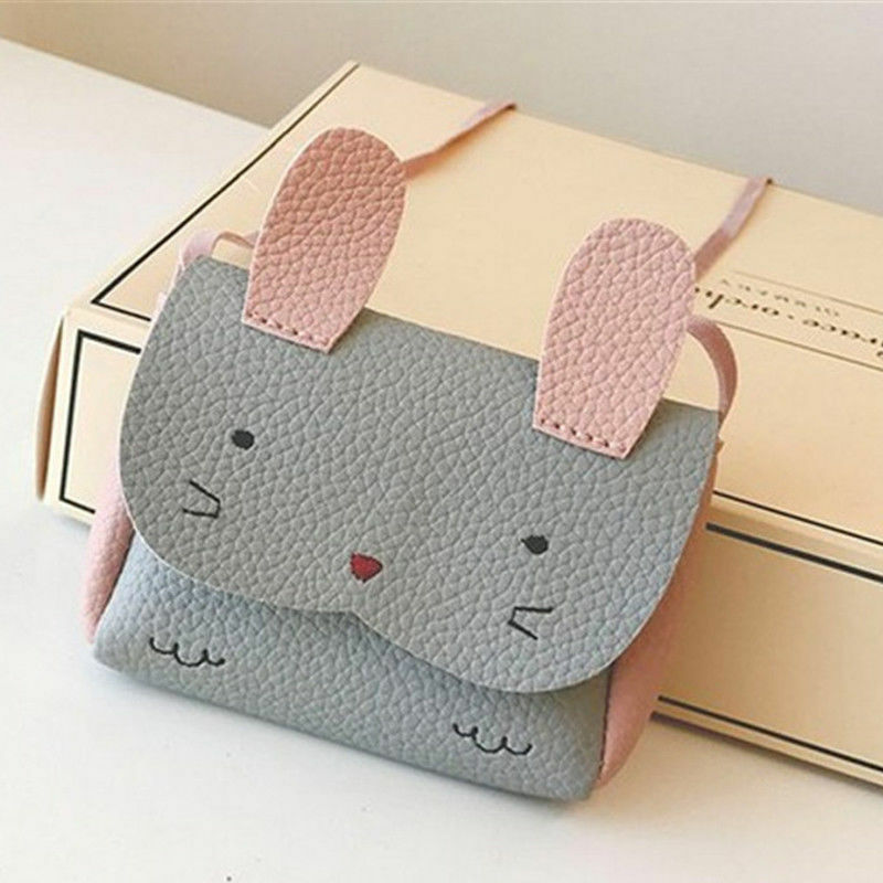 Rabbit Purses Bag Baby Kids Girls PU Leather Shoulder Bag Messenger Handbag Crossbody Satchel Bags: Gray