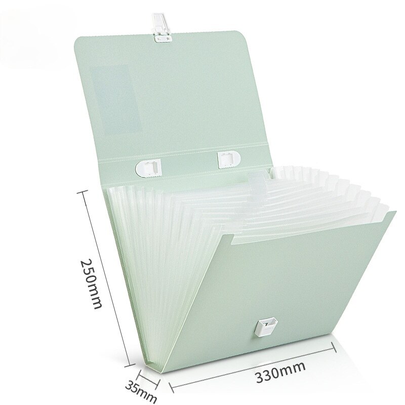 13 Grids Handheld File Folder Organ Box Bag Multi-function Organizer Storage Holder Office Document A4 Paper Folder: green