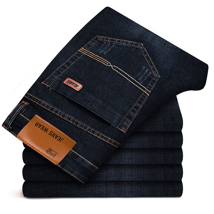 Business casual stretch slim farkut miesten merkkifarkut 80s klassista housua korkealaatuiset denim housut: Musta sininen / 29