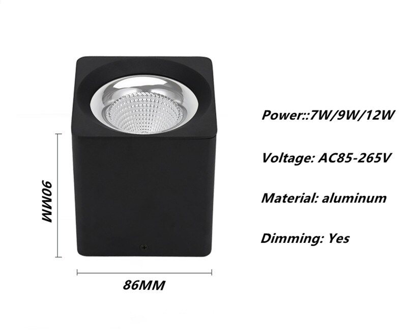 1pcs Super Helderheid AC 85-265V Vierkante Opbouw LED COB Dimbare Downlights 7 W/9 w/12 W LED Plafond Lamp Spot Light