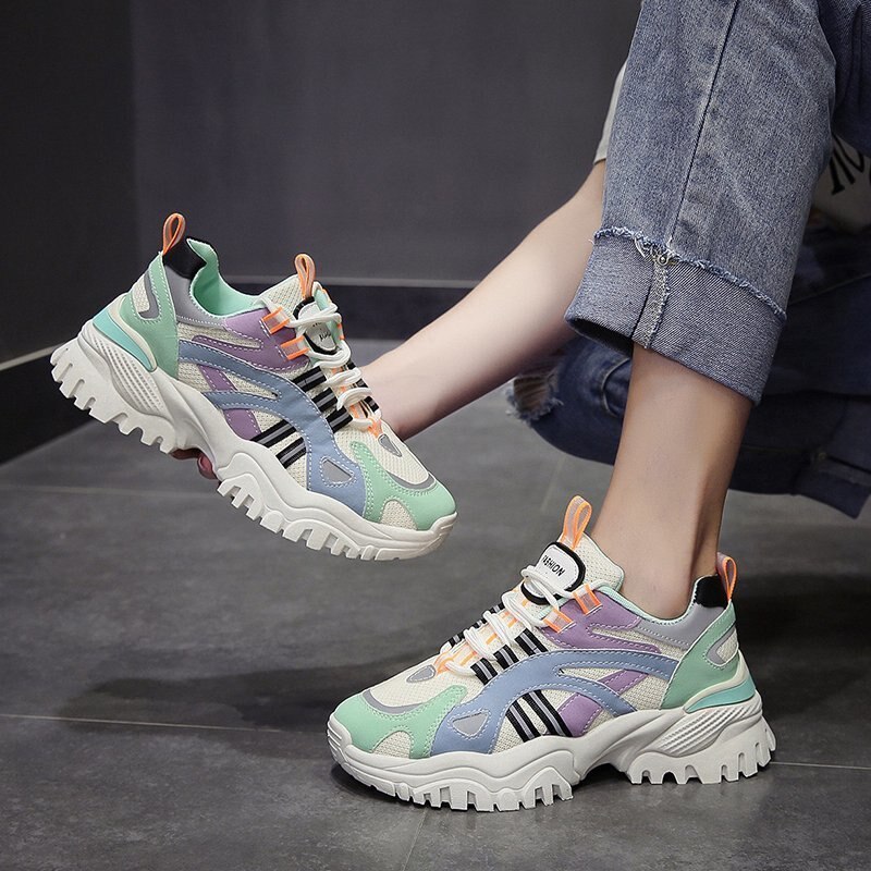 Colorful Shoes Women Autumn Walking Breathable Shoes Thick Bottom Muffin Sports Speed Shoes Across Trainers