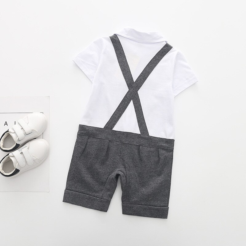 été style bébé garçon vêtements ensemble à manches courtes cravate gentleman costumes bébé barboteuses infantile bébé gris vêtements