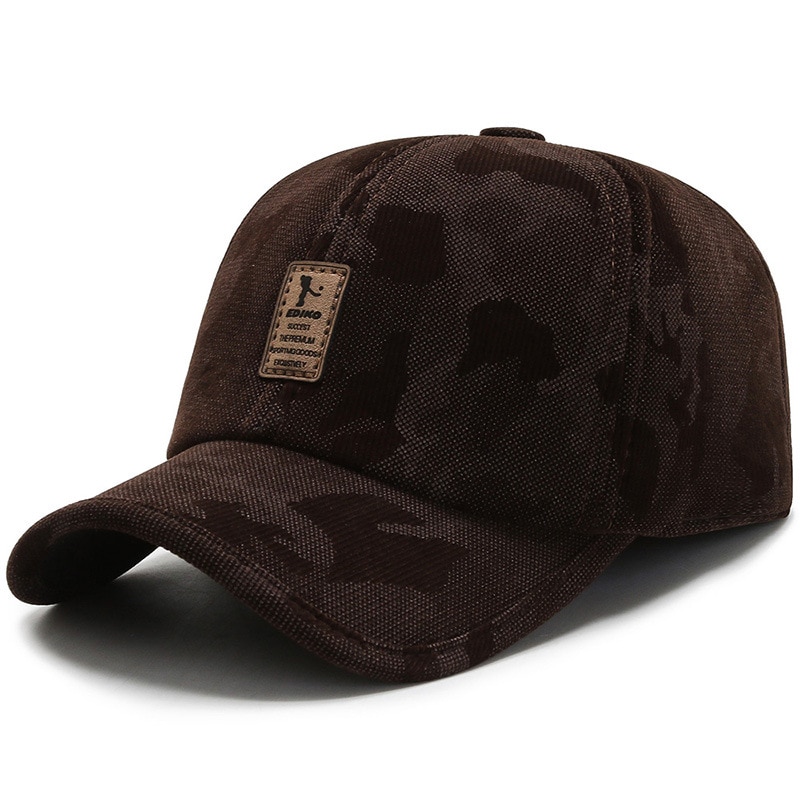 Herfst En Winter Effen Kleur Wilde Baseball Cap Mannen Oorbeschermers Plus Fluwelen Dikke Warme Muts: Bruin