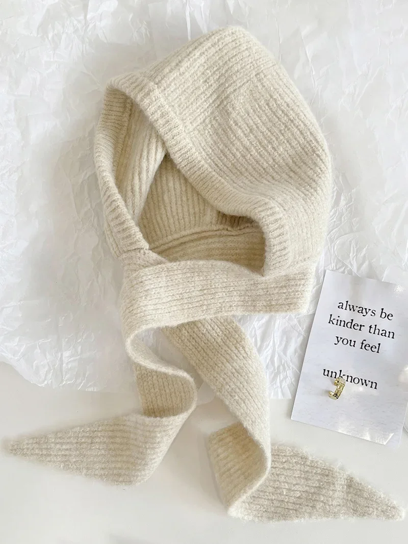 Strikkede luer til menn og kvinner, vintervarm unisex hettelue, halskrage, skjerflue, skilue, kalde luer, balaklava, lue: beige