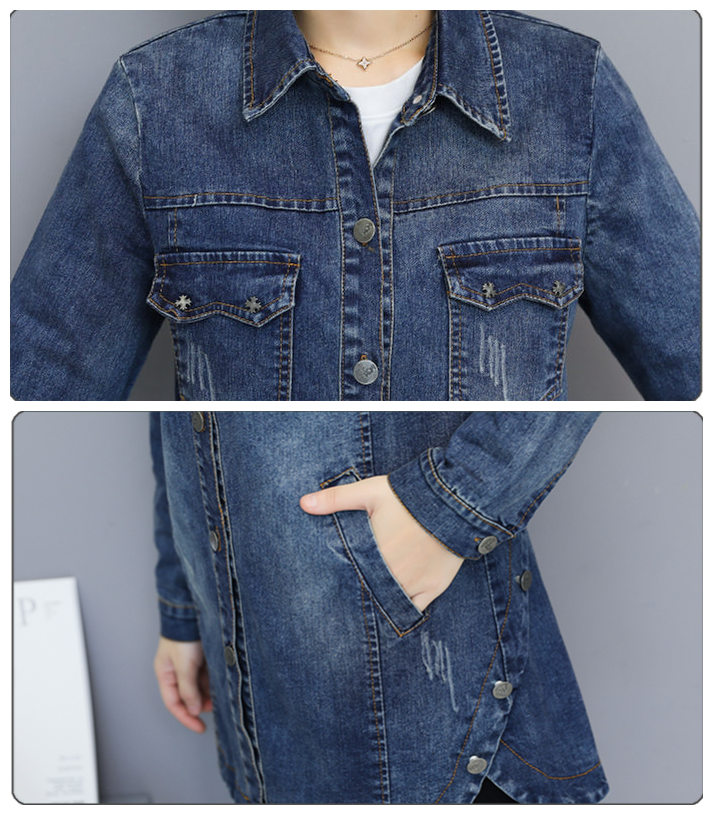 Kvinder lang denim jakke forår efterår plus størrelse 3xl løse fuld ærmer blå toppe kvindelige casual piger outwear  c80612l