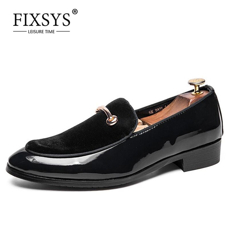 Fixsys män metall spänne klänning loafers manlig spetsig klänning oxfords andas man slip on bröllopsfest skor