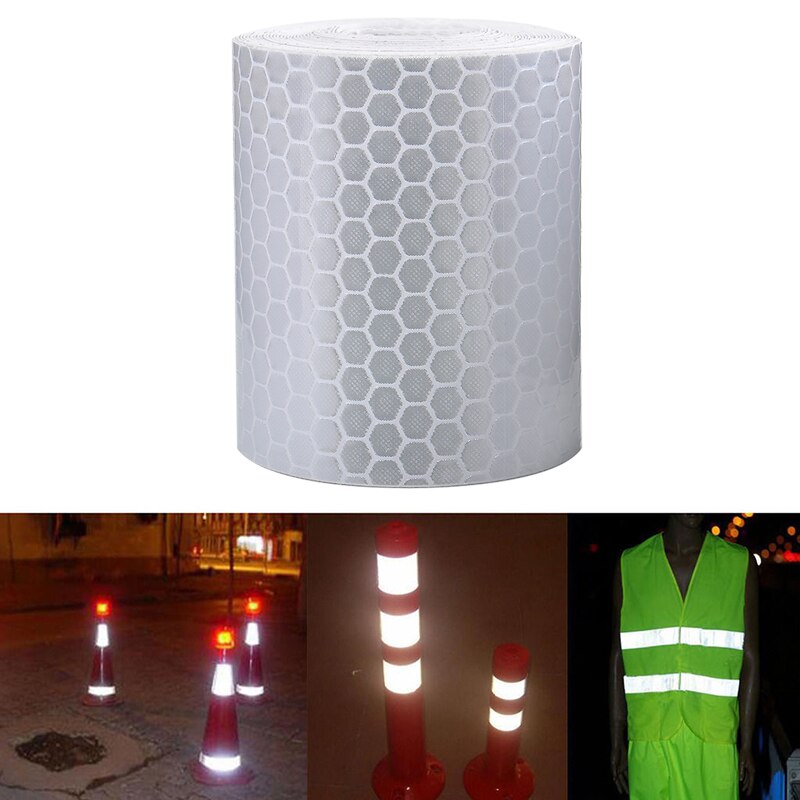 5cm x 3m reflekterende materiale reflekterende sikkerhetsadvarselstape klistremerke sølv hvit bil advarselstape klistremerkefilm