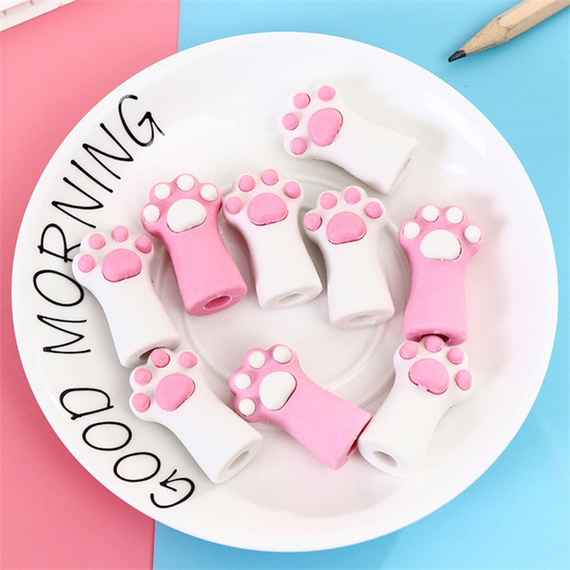 1 Pc Kawaii Rubber Kat Poot Kat Klauw Pen Potlood Cap Gum Briefpapier Rubber Potlood Grip Voor Kids Kind Potlood topper