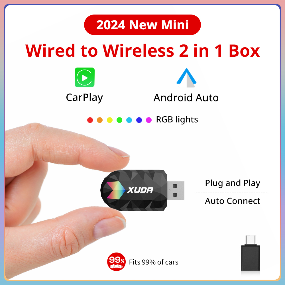 XUDA 2 em 1 sem fio CarPlay AI Mini Box Android Auto Box Plug & Play Conexão automática compatível com 99% de carros para rádio de carro: Preto