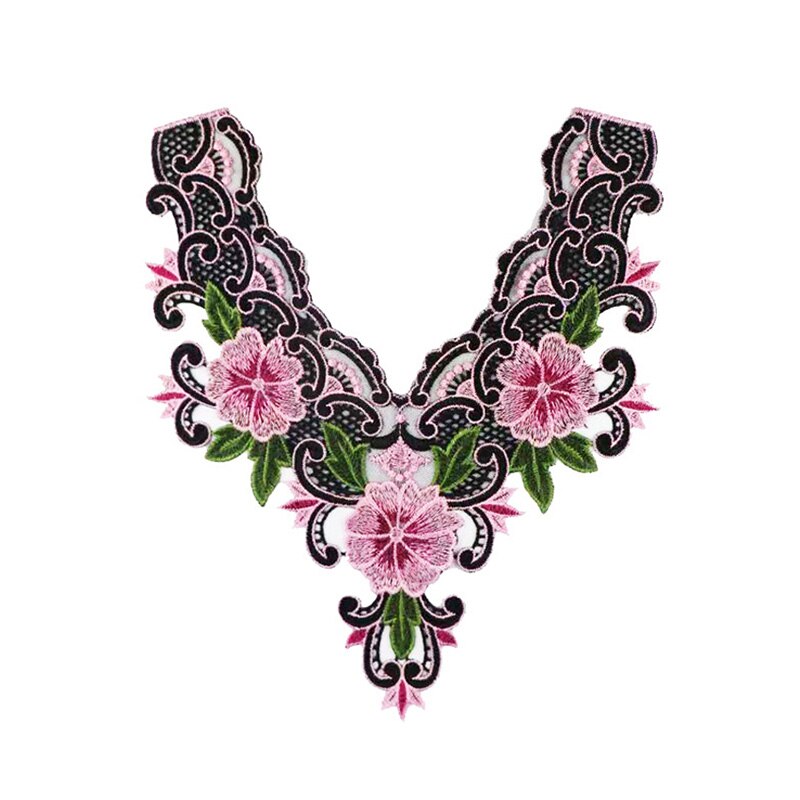 Floral Flower Lace Embroidered Neckline Neck Collar Trim Clothes Sewing Water Soluble Mesh Accessories Applique Patch: Pink