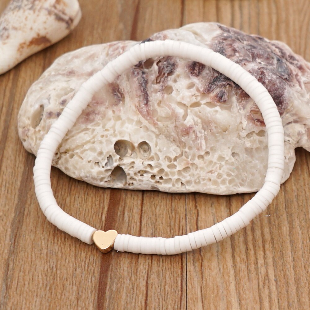 gehen2Boho Herz Charme Armbänder Polymer Ton Armbinde Für Weibliche Sommer Heishi Rabatt 4mm Perlen Braclets Frauen Schmuck: RT-B210003A