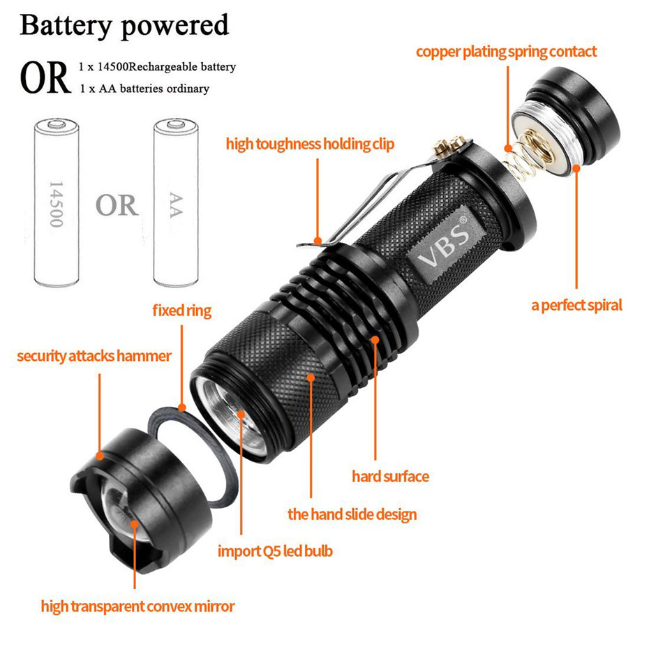 LED Flashlight Mini Zoom Tourch Led 7W CREE 2000LM Waterproof 3 Modes Zoomable Torch AA 14500 battery Flashlights