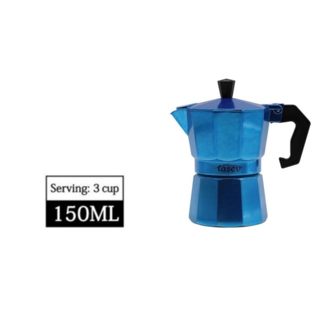 Aluminum Mocha Pot Coffee Maker Durable Moka Cafeteira Espresso Moka Coffee Pot 3 / 6 cup Red Blue Silver Rose: Blue 3 cup