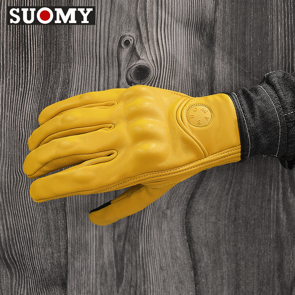 Retro Gelbe Leder Motorradhandschuhe Wasserdicht Touchscreen Racing Reiten Biker Handschuhe guantes Motocross Motorradausrüstung