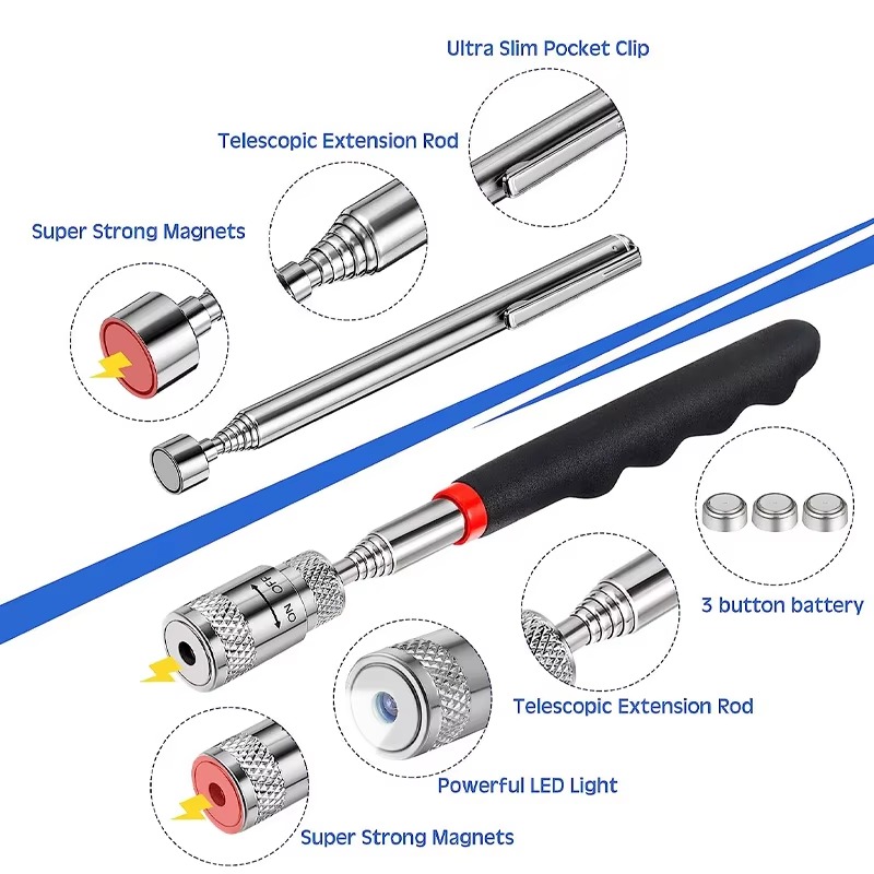 Penna magnetica magnetica telescopica portatile, pratica capacità dello strumento per raccogliere il bastone dell'asta di raccolta estensibile con bullone dado