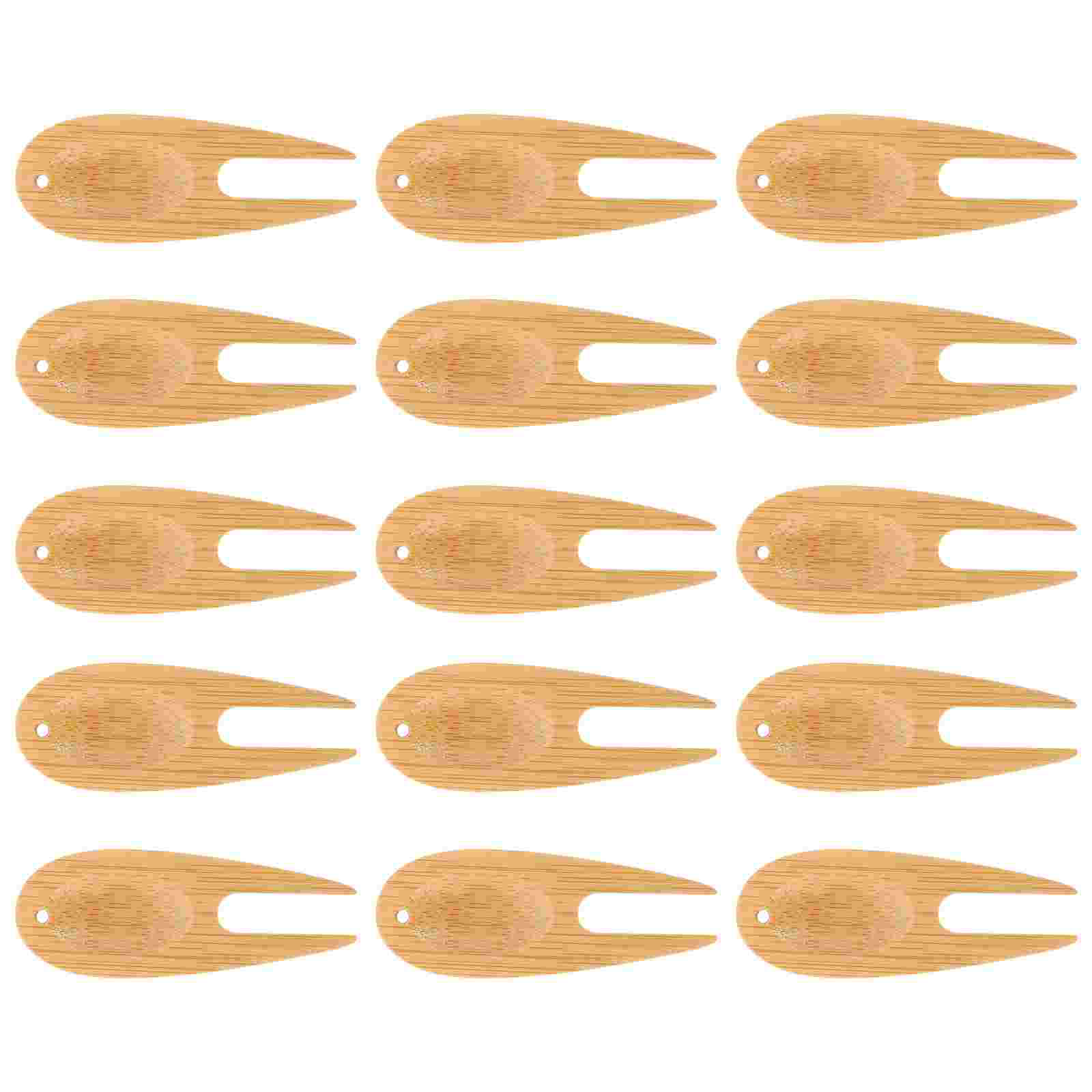 15Pcs Portable Golfs Divot Tools Fairway Repairing Tools Bamboo Golfs Forks (Khaki): Default Title