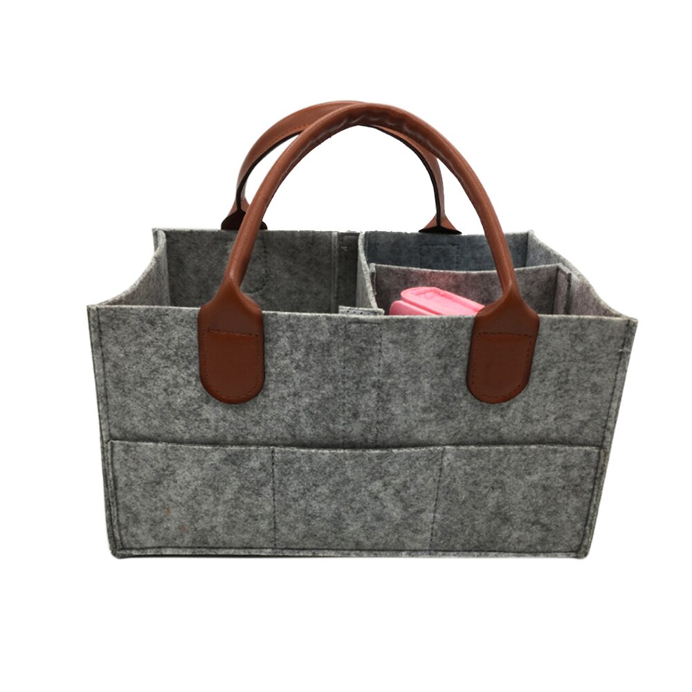 Cysincos filt stof opbevaringstaske sammenfoldelig baby stor størrelse ble caddy puslebord organisering legetøj opbevaring kurv bil organizer: Mørkegrå 35-25-18cm