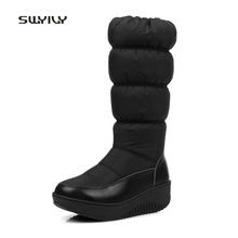 SWYIVY Winter High Boots Woman Wedge Swing Shoes Lose Weight Winter Warm High Boots Platform Slimming Snow Boots For Woman