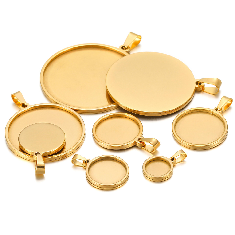 Bases de acero inoxidable de 5 piezas, 10/15/16/18/20/30/35/40mm, Base de camafeo de cabujón, bandeja, bisel, colgante de collar en blanco para fabricación de joyas DIY