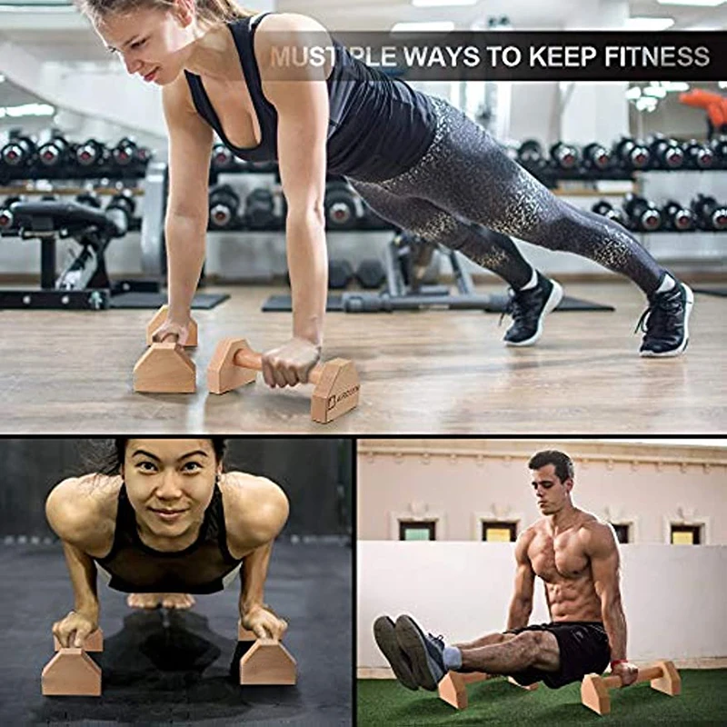 Supporto per flessioni sbarra per flessioni in legno Esercizio Parallette antiscivolo Maniglia Supporti Calisthenics Attrezzature per il fitness Allenamento della forza a casa