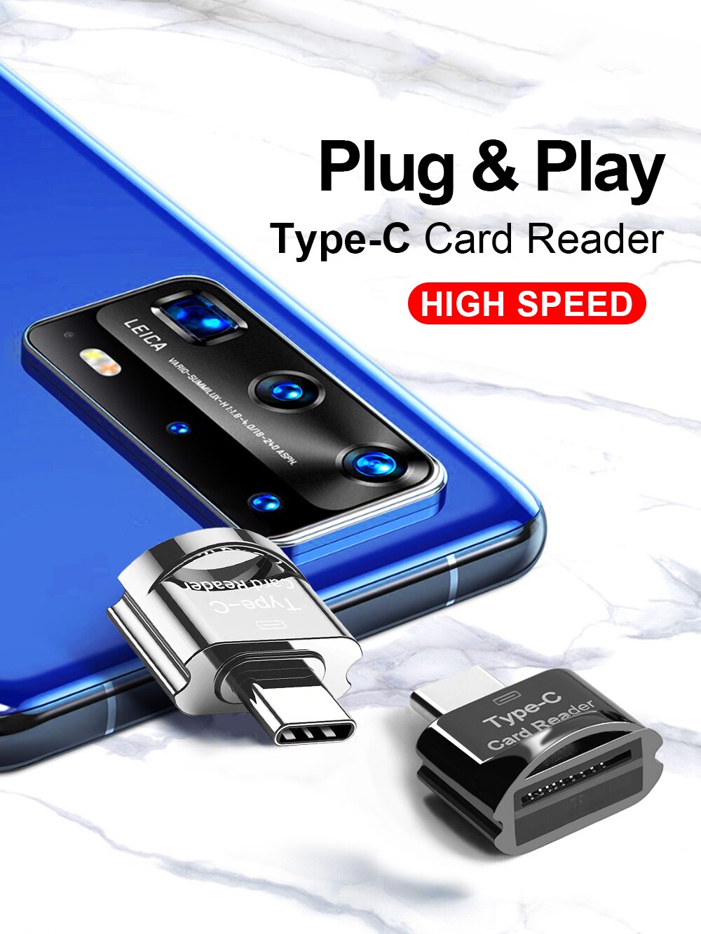 Lector de tarjetas USB 3,0 de alta velocidad, USB-C TF, micro-sd, OTG, 8-256GB