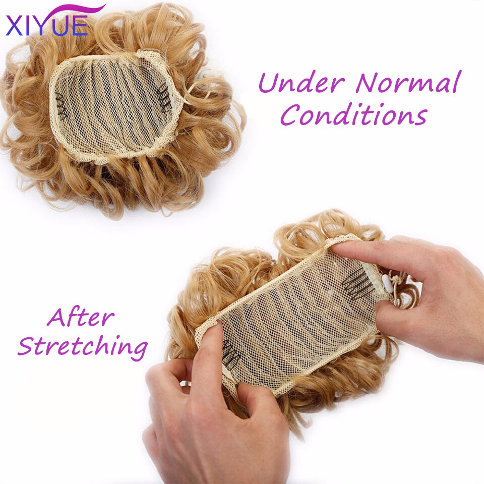 Xiyue syntetisk hår rotete chignon til kvinner bryllup kort krøllete chignon syntetisk hårbolle til kvinner svart brunt hårforlengelse