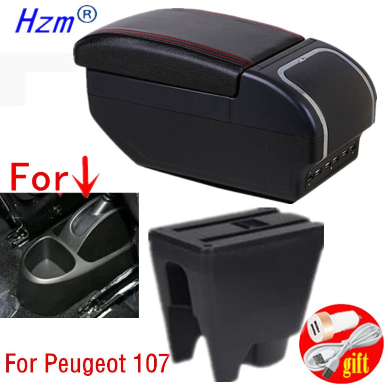 For Peugeot 107 Armrest Interior Parts special Retrofit parts Car Armrest Center Storage box USB LED Curved surface