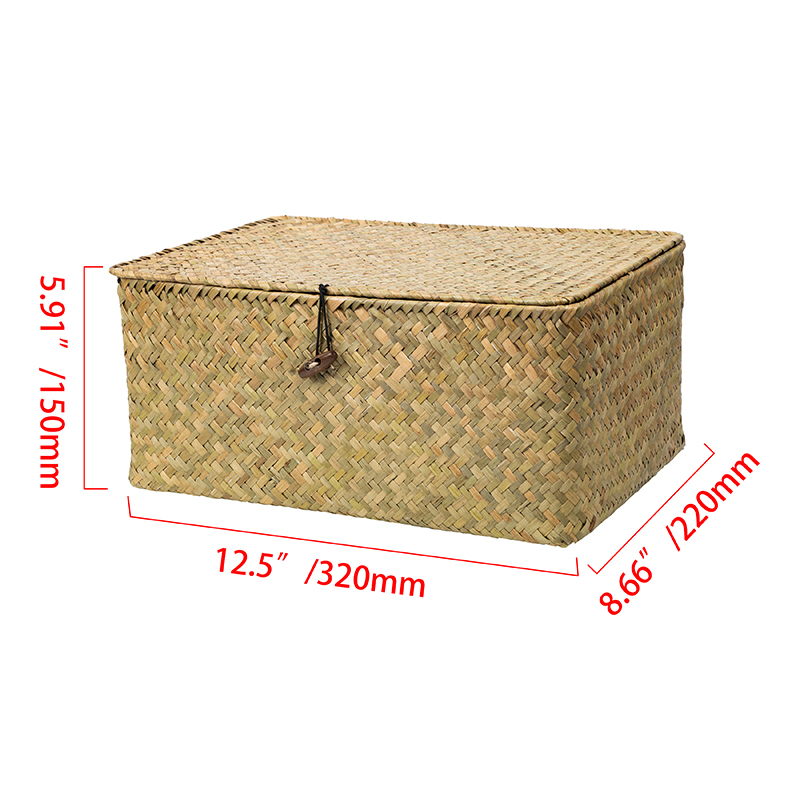 Grote Rieten Doos Rechthoekige Zeegras Opslag Mand Met Deksel Rotan Organizer Voor Kast Plank Tafel Thuis Manden: 32x22x15cm-nature