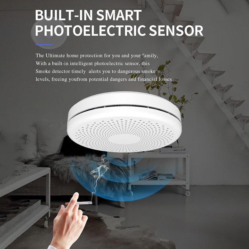 WiFi Smart Smoke Detector Home Fire Smoke Sound And Light Alarm Sensor Fire Protection Security System Firefighters Smart Home