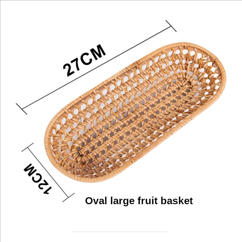 Handmade woven Storage Basket Rattan Storage Tray Wicker Basket Bread Fruit Food Breakfast Picnic Basket Kitchen Storage Basket: oval Big