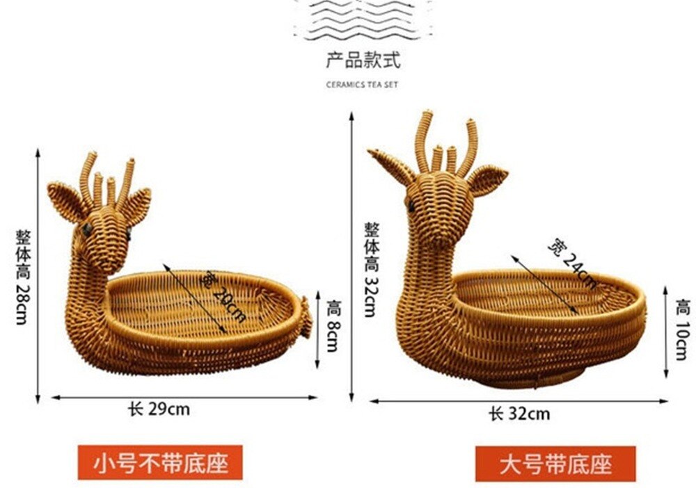 Rotan Weven Leuke Cartoon Herten Opslag Mand Fruit Rotan Opbergdoos Voor Cosmetische Picknick Mand Organisator Keuken Handwerk