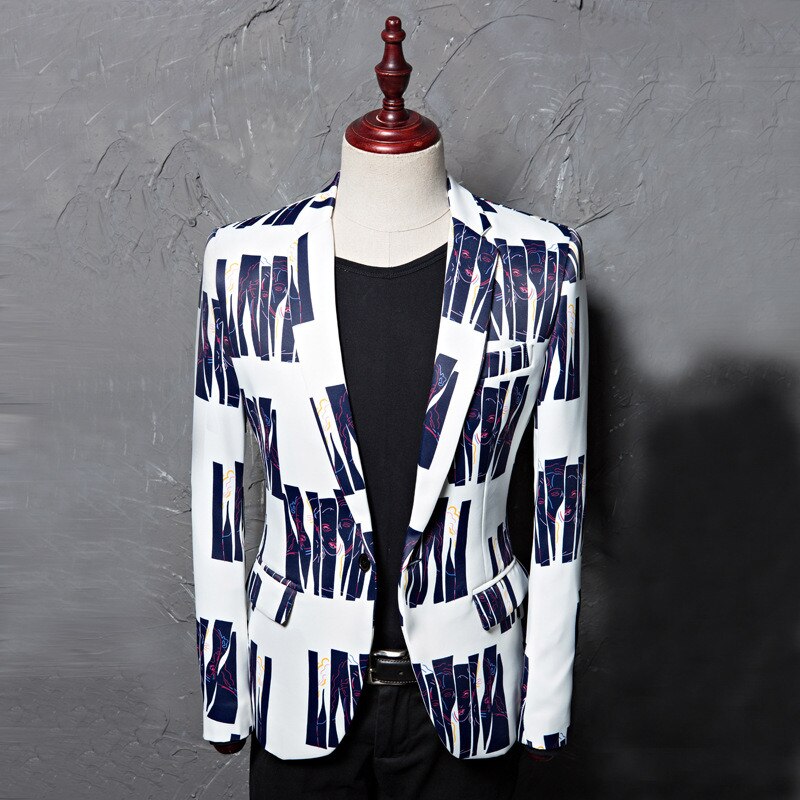 Rsfocus casual blazer voor heren merkkleding rood blauw bedrukt heren blazer jasje podiumkleding heren blazers  xz217: Blauw / Aziatische maat m