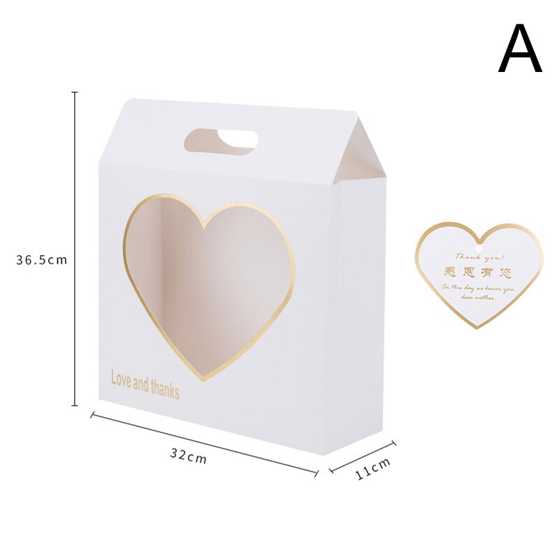 Mother 'S Day Boeket Geschenkdozen Draagbare Bloem Doos Met Hartvormige Venster Vierkante Holle Bloemstuk Verpakking: white