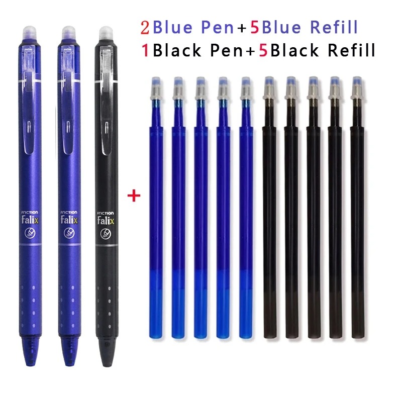 0,5mm retractable erasable gel pens with refills, black/blue gel ink, built-in eraser, office supplies, exam stationery: Navy blue