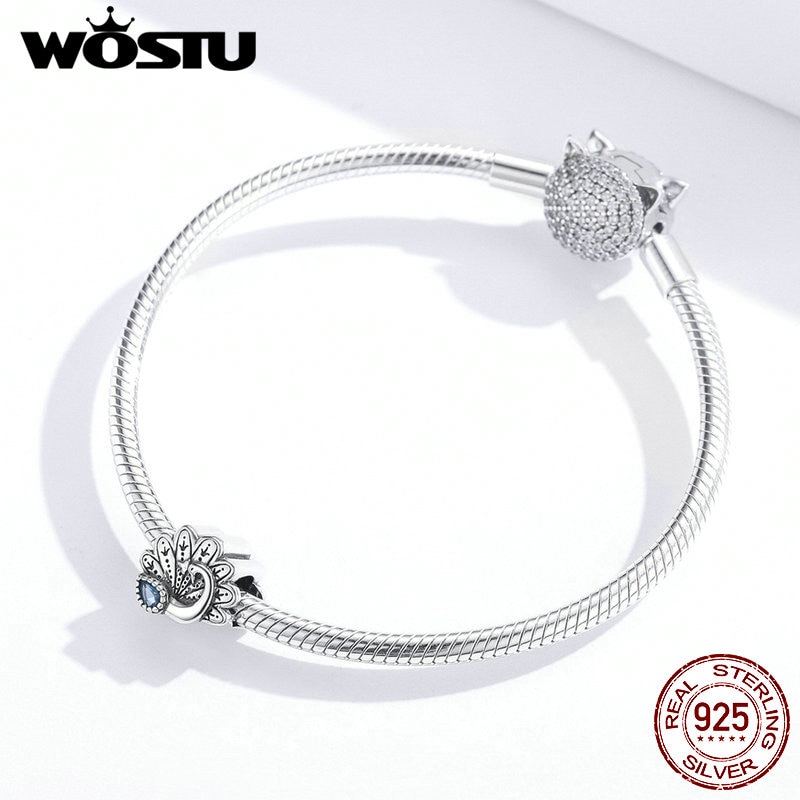 Wastu, Vintage, pavo real, Retro, dije de cuentas de Metal para mujer, pulsera de lujo europea de Plata de Ley 925, joyería de