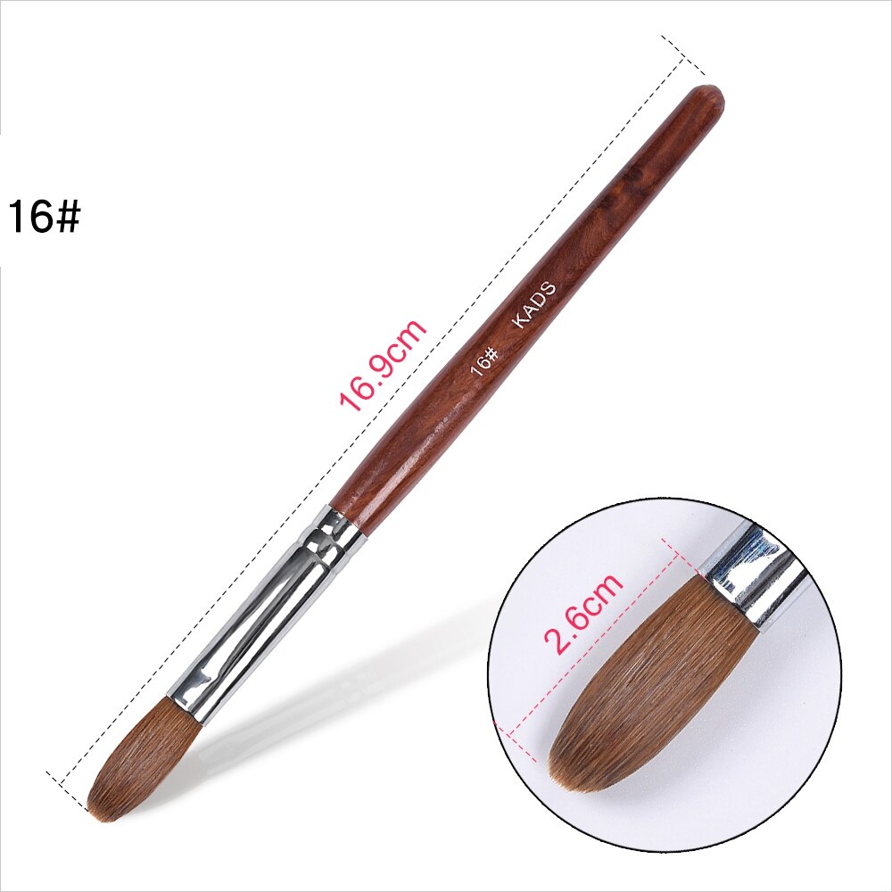 1 st kolinsky sable akryl borste uv gel carving pen pensel flytande pulver diy nagelteckning platt rund röd trä nagelkonst pensel: Borste krusad 16