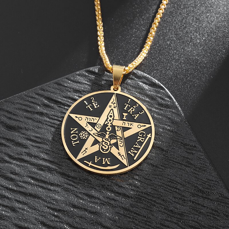 Collar de pentagrama de brujería de acero inoxidable para hombre, colgante de Tetragrammaton judío y hebreo, amuleto de solmón, joyería