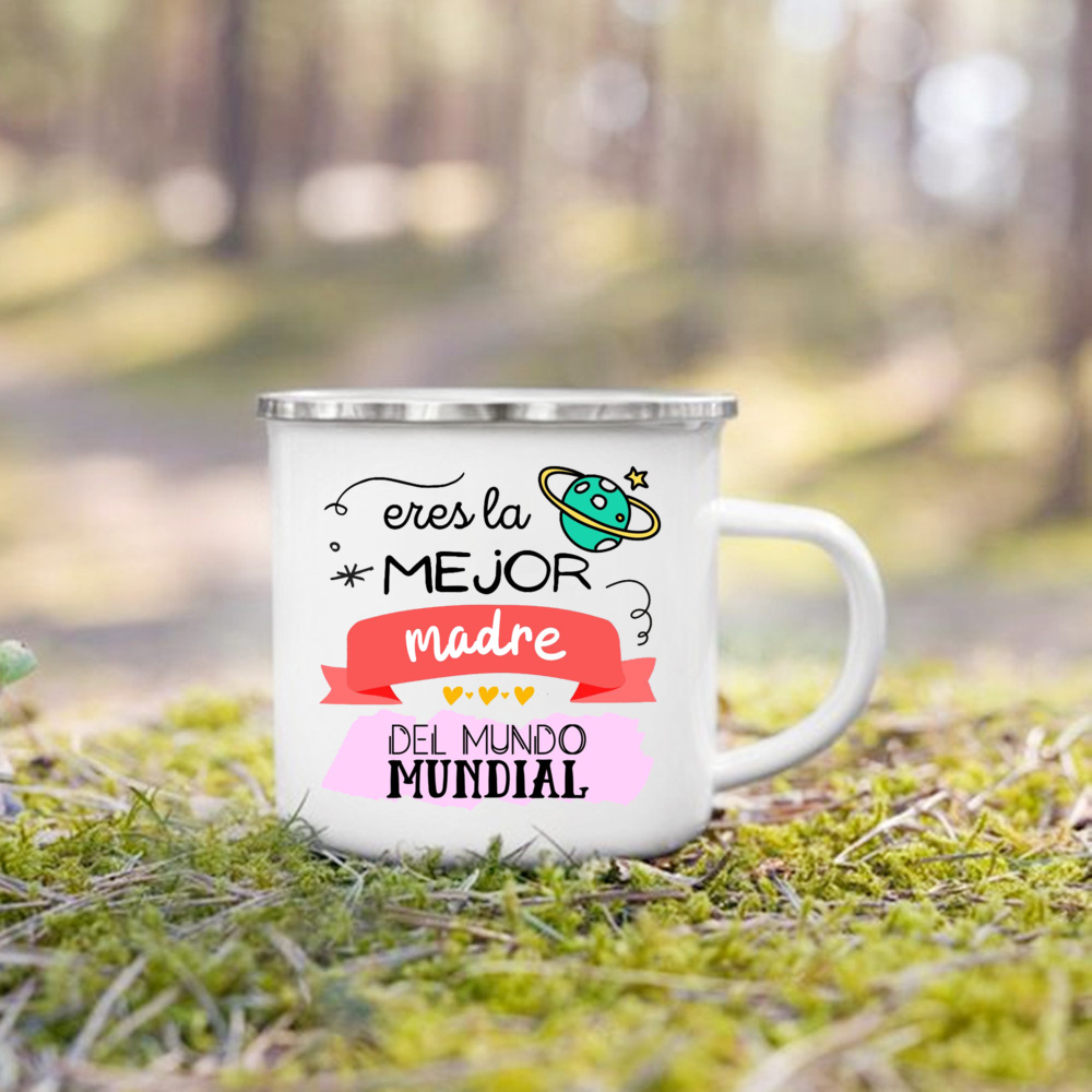 Taza con estampado de la mejor mamá del mundo, tazas de café creativas, bebidas, leche, taza con asa, taza esmaltada para acampar, de cumpleaños para el día de la madre para mamá: Naranja