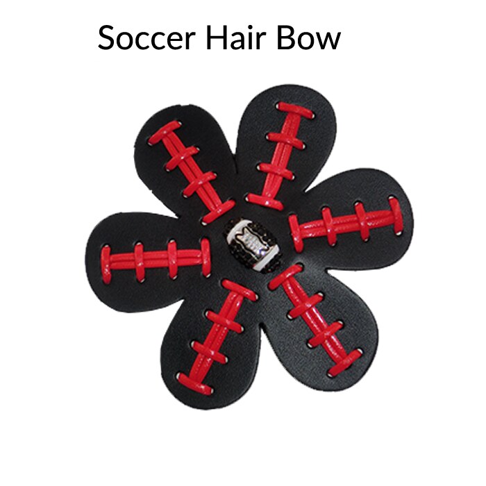 Softbal Honkbal voetbal Leer Haar Bloem Hairclips Seamed Haarelastiekjes 9 kleur in voorraad: soccer black