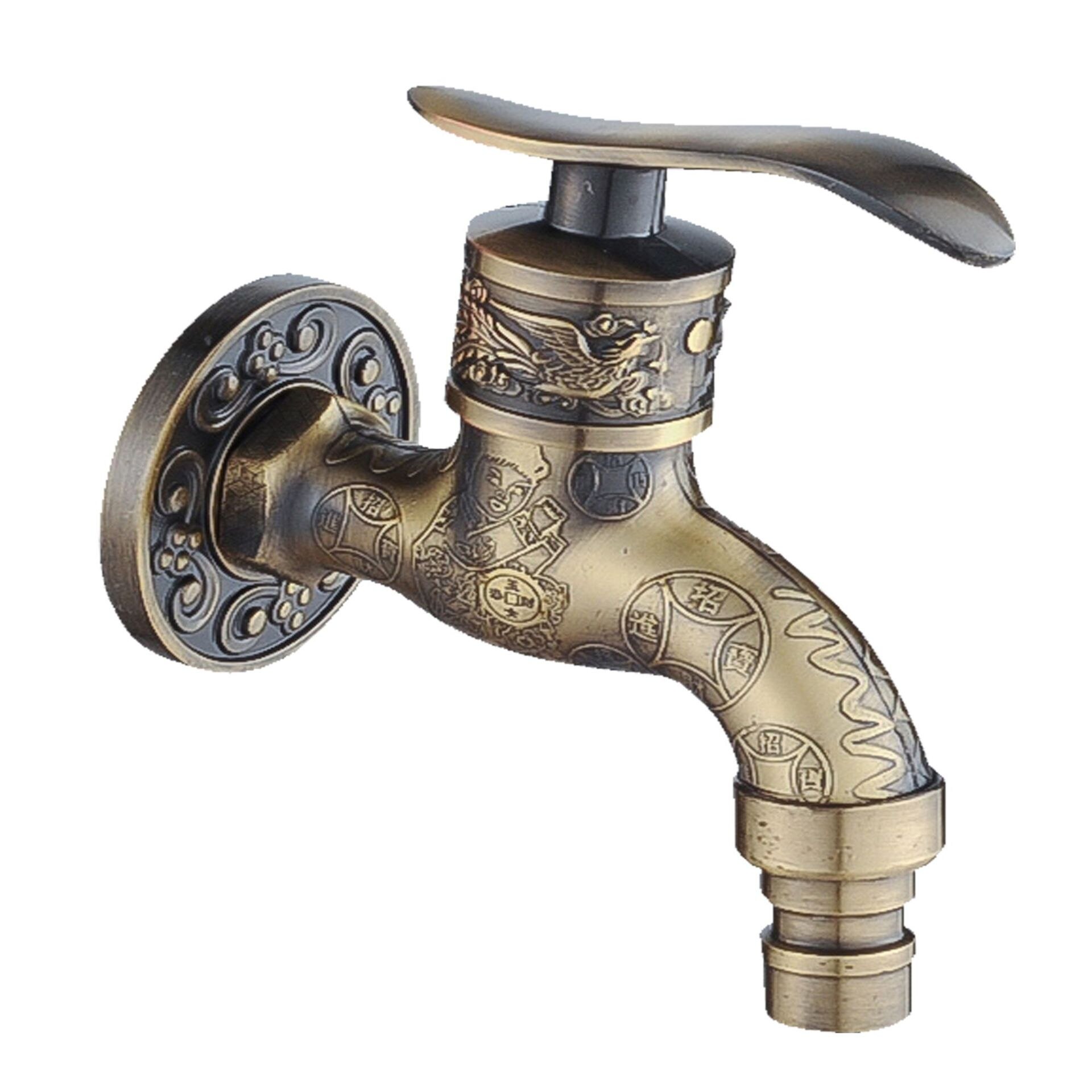 Antique Garden Faucet Wall Mount Zinc Alloy Bibcock Outdoor Mop Sink Decorative Tap Washing Machine Adapter Gold Faucets Grifos: JPBGBC001