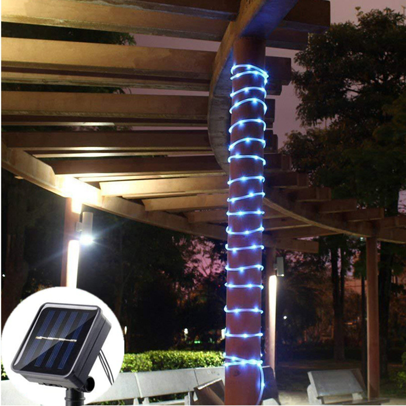 Luces de cuerda solares para exteriores, cadena de luces LED, 8 modos, luces de manguera de jardín, decorativas, boda, Navidad, Halloween, Patio, porche, piscina