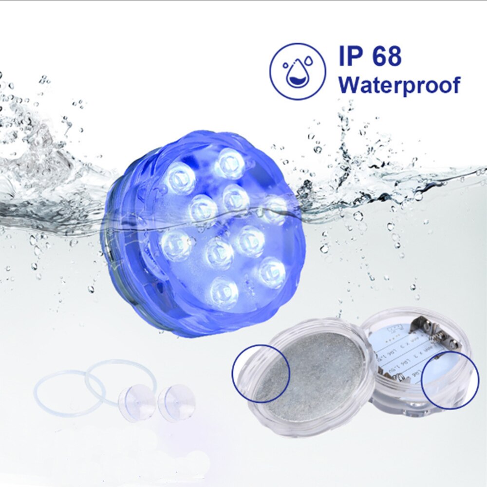 10 Led Submersible Lights IP68 Waterproof Remote Controlled RGB Battery Operated Underwater Night Lamp for Party Decoration