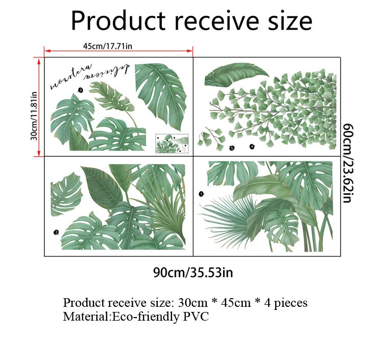Grønne planter wallsticker stue soveværelse baggrund boligdekoration tapet til vægdecals kombination klistermærker: Default Title