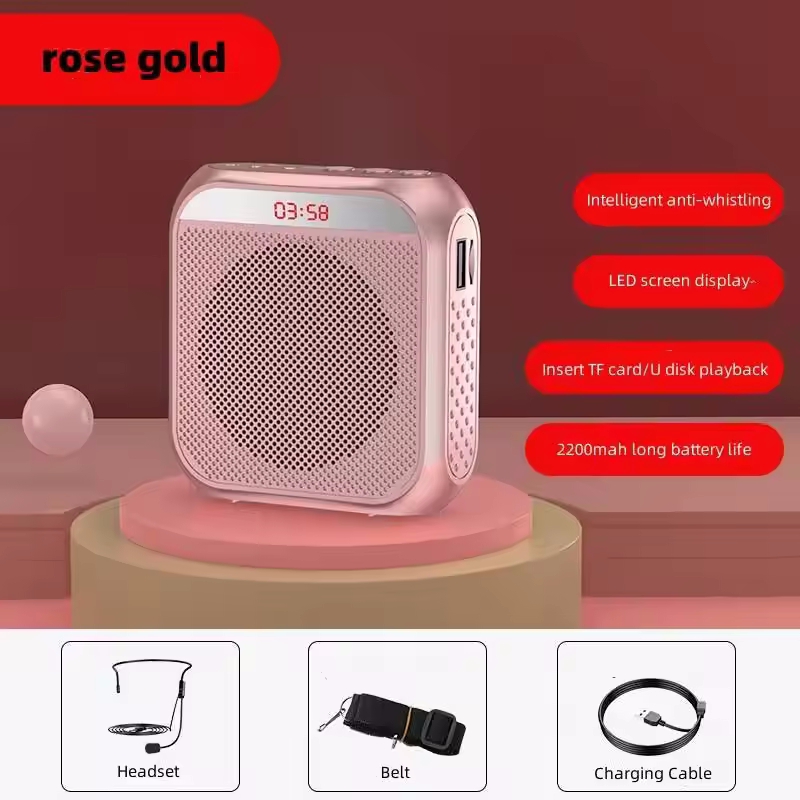 Hoofdgedragen microfoon Luidspreker Stemversterker Recorder Microfoon Luidspreker Audio Mini Bekabelde Mikrofon Mike Sound Battery Kit Headset: Roze