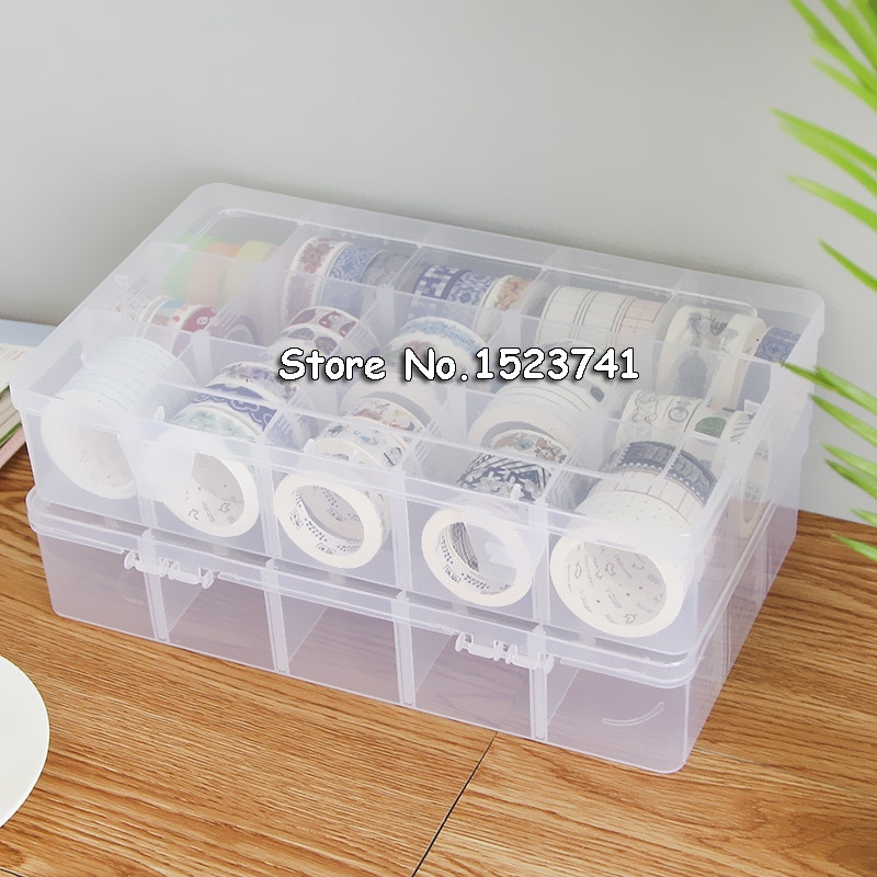 15 Grids Desktop Tape Storage Box Mini Paper Sticker Tape Box Transparent Plastic Case Crafts Organizer Art Supplies