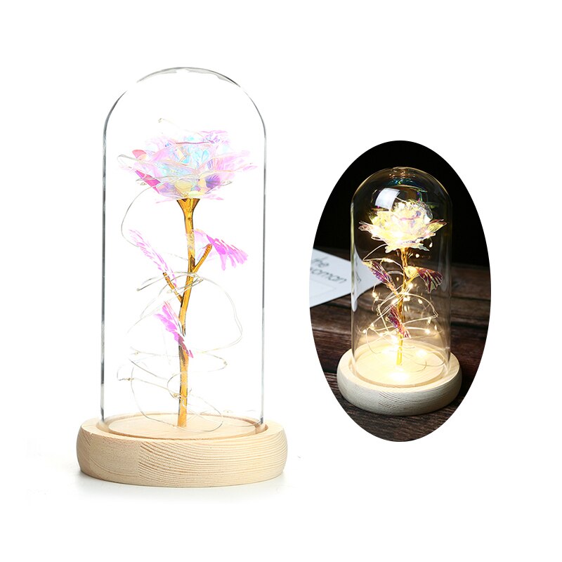 Skønhed og udyr rose i kolbe led rose blomst lys sort base glas kuppel bedst til mors dag fødselsdag valentinsdag: Stil 04